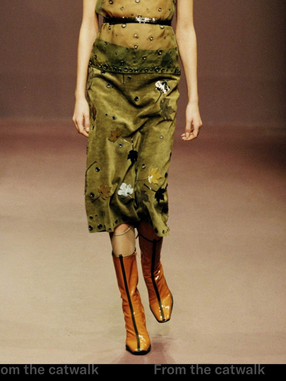 Prada FW 1999 Orange Suede Pumps with Black Center Strip